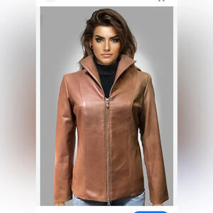 Vintage 1980's Leather Skirt and Jacket Set  Size 12 Jacket Sz 10 Skirt. Camel